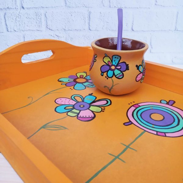 Set bandeja mate bombilla flores multicolores